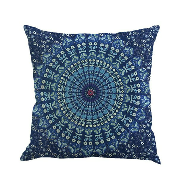 Blue Mandala 4Pack Bohemian Decorative Throw Pillow Covers Water Color Mandala Pattern Pillowcases Square Home Decorative Floral Cushion Covers 18 x 18 Inch for Sofa Bedroom Car Outdoor Cushions 